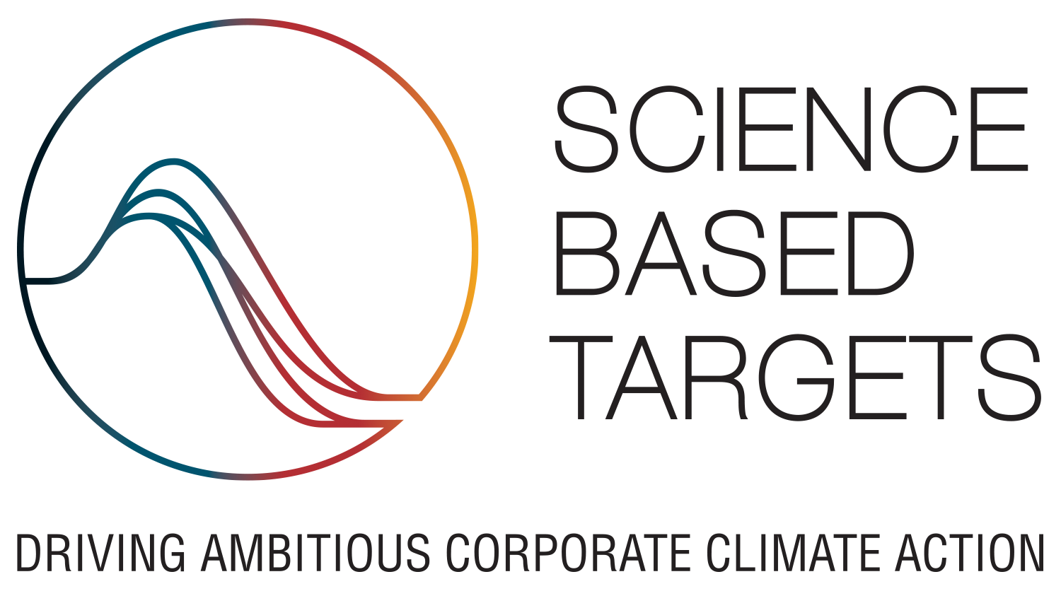 SBTi Logo, ympyrän muotoinen viivapiirros jonka sisällä aaltokuvio ja oikealla puolella teksti science based targets