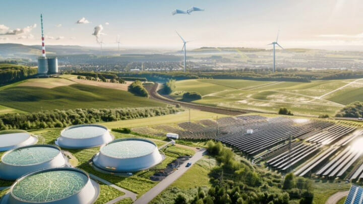 Tekoälyllä tehty kuva tulevaisuuden energiantuotannosta