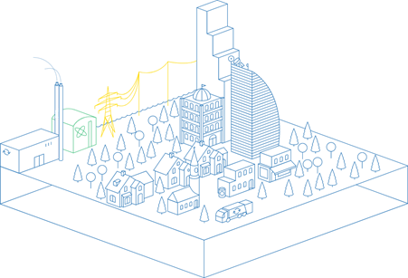 Isometrinen piirros kaupunkiympäristöstä
